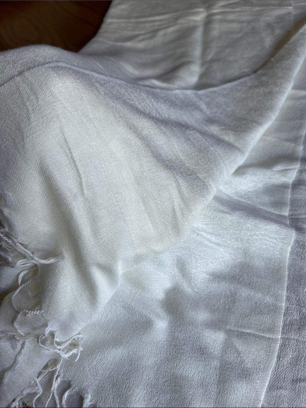 White Pashmina Shawl with Fringe